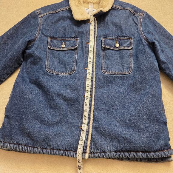 Old Navy Women's L Denim Sherpa Lined Jean Jacket Button Up Pockets Blue - Picture 14 of 16